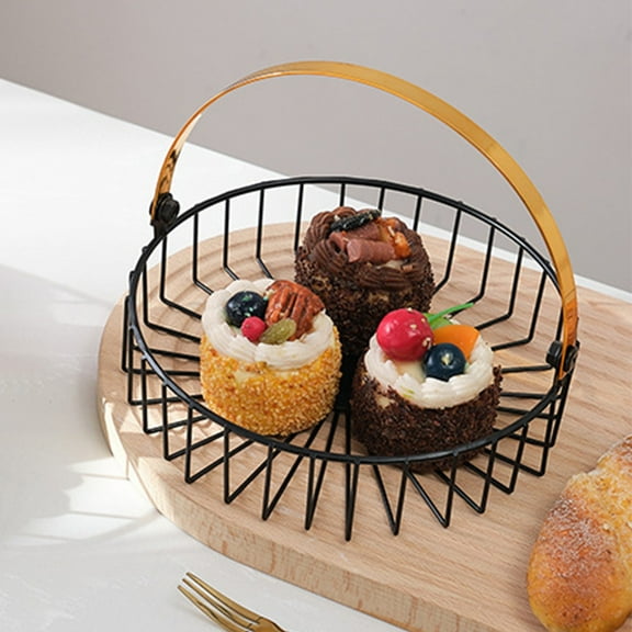 Bxaolu Fruit Bowl Basket for Kitchen, Countertop Vegetable Storage Stand, Round Metal Wire Basket for Bread Snack, Black