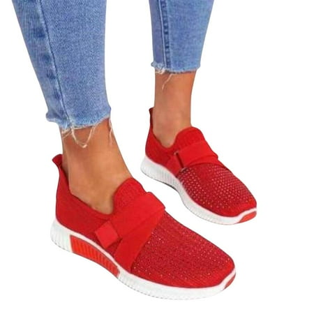 

Fovolat Casual Shoes for Women - Rhinestone Casual Trainers - Breathable Slip On Sneakers Flat Bottom Indoor Outdoor Walking Shoes