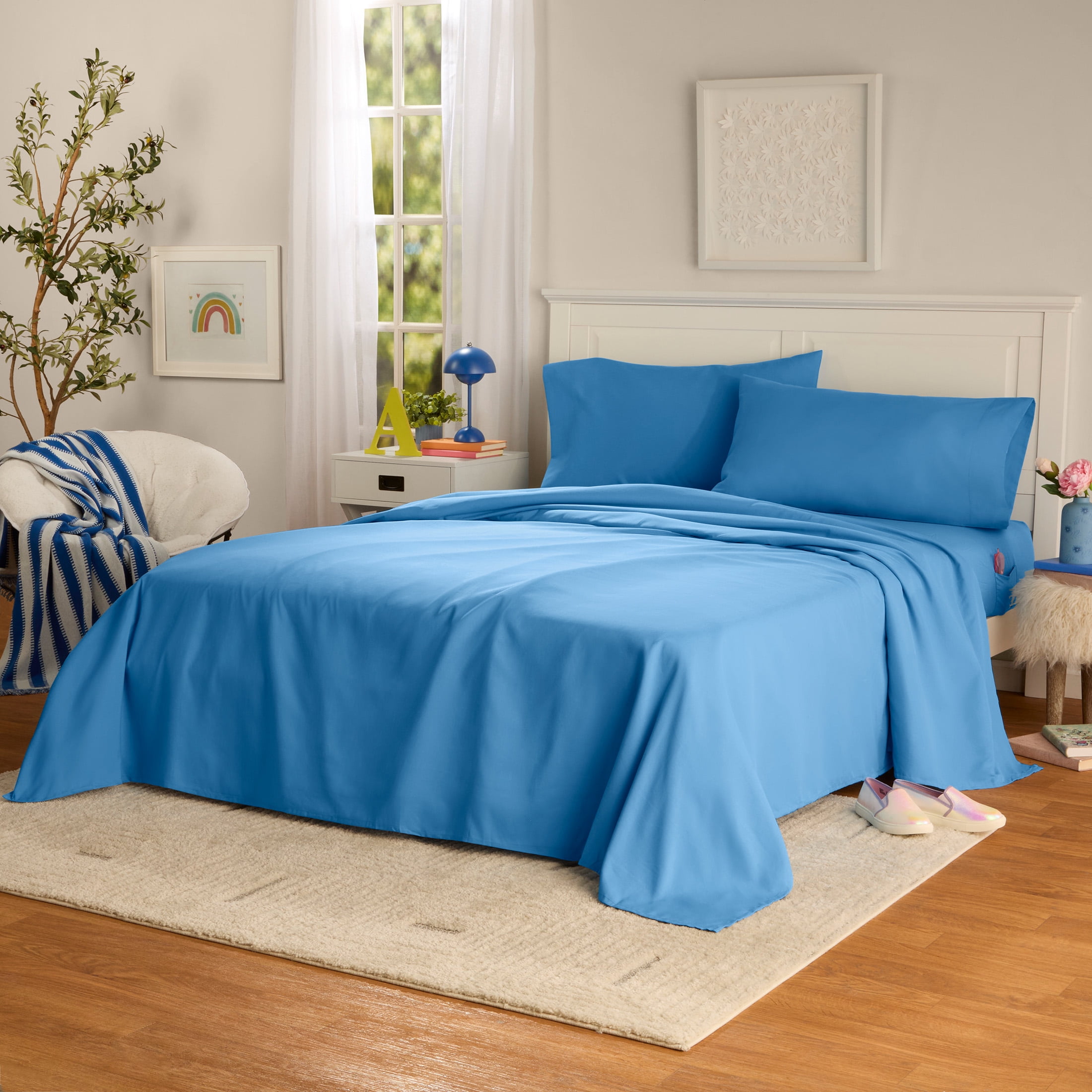 Mainstays by Becky G. & Alejandra 4-Piece Blue Eyes Super Soft Microfiber Bed Sheet Set, Queen