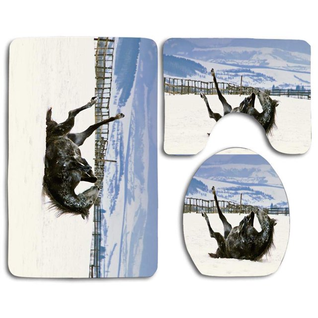 Juego de alfombras de baño ABPHQTO Primera nieve alegría 3 piezas 18x30 18x14 18x14,7