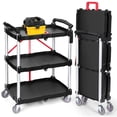 thumbnail image 1 of Chariot Utilitaire Pliant Robuste à 3 Niveaux – Capacité de 176 Lb, Chariot de Rangement Pliable avec Roues Pivotantes à 360° Verrouillables, Poignée Ergonomique pour Cuisine, Garage, Maison – Noir+rouge, 1 of 7