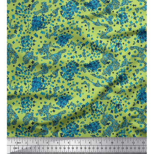 Soimoi Rayon Crepe Fabric Floral & Leopard Animal Skin Print Fabric by Yard 46 Inch Wide