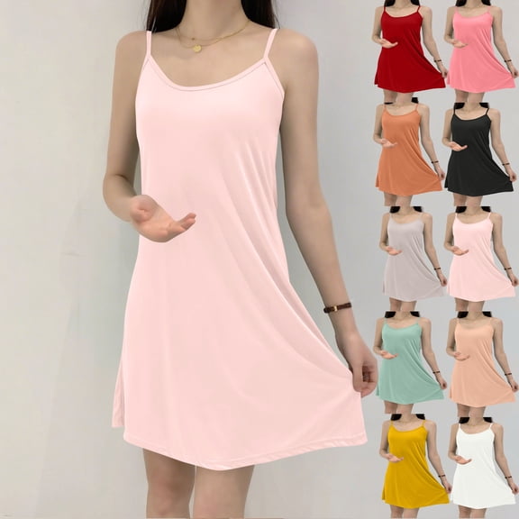 Women's Cami Nightgown Dress Sleeveless Round Neck Chemise Nightgown Full Slip Soft Sleepwear Short Pajamas Nightie M