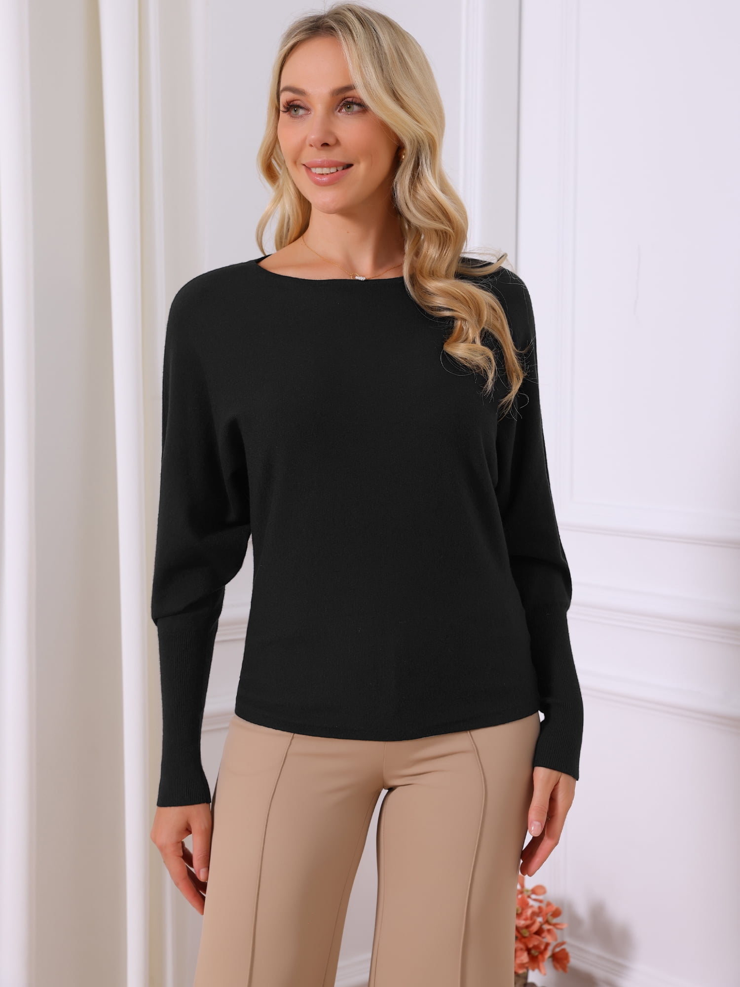 DARING DIVA Women's Batwing Sleeve Oversized Knit Sweater Pullover Tops L Black