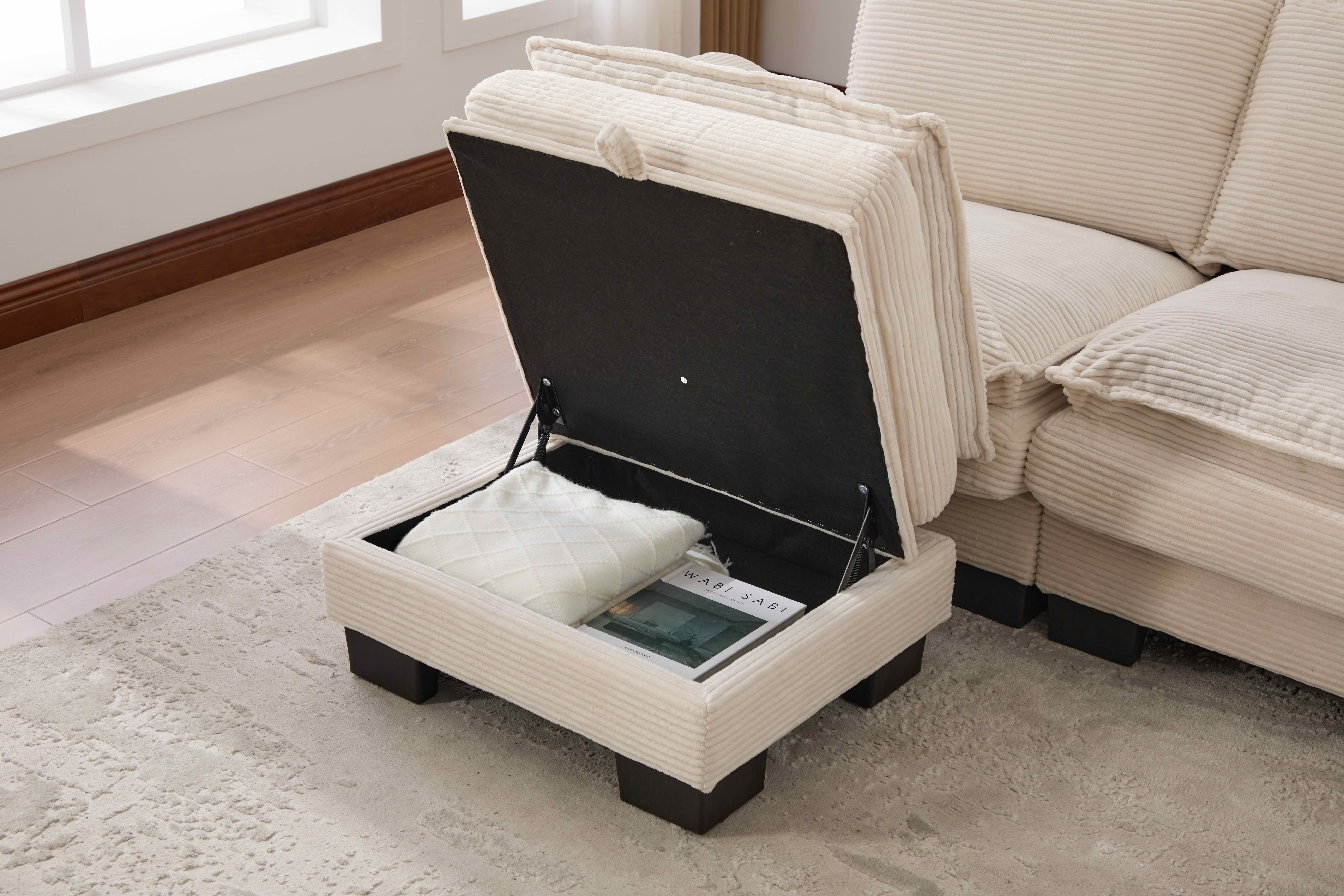 MAYEERTY Ottoman Footstool, Modular Cloud Sofa Footrest with Storage, Soft Corduroy, No Assembly, Beige