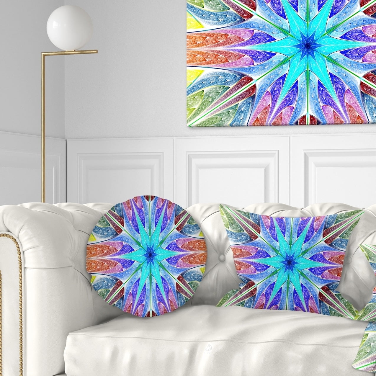 Design Art Designart Multi Color Pink Fractal Stained Glass Abstract Throw Pillow 20 Inches Round Large Walmart Com Walmart Com