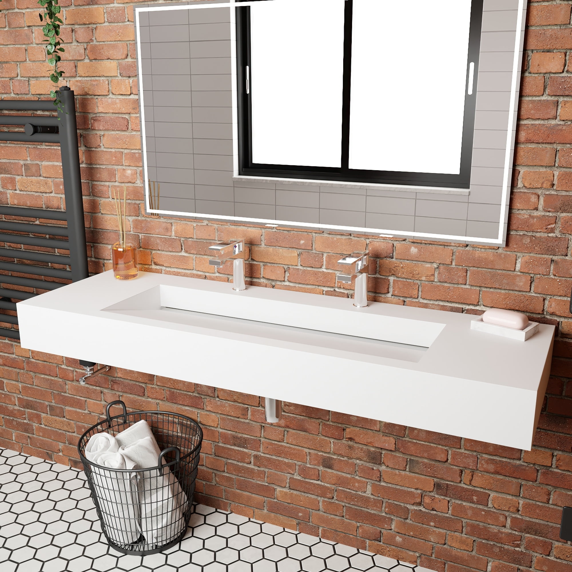 CastelloUSA Pyramid Solid Surface Wall-Mounted Bathroom Sink Grey 72"
