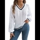 thumbnail image 3 of Suéter Informal de Larga con Cuello en V para Mujer, Jersey de Rayas Moderno de Punto , Suéteres Preppy. M, 3 of 10