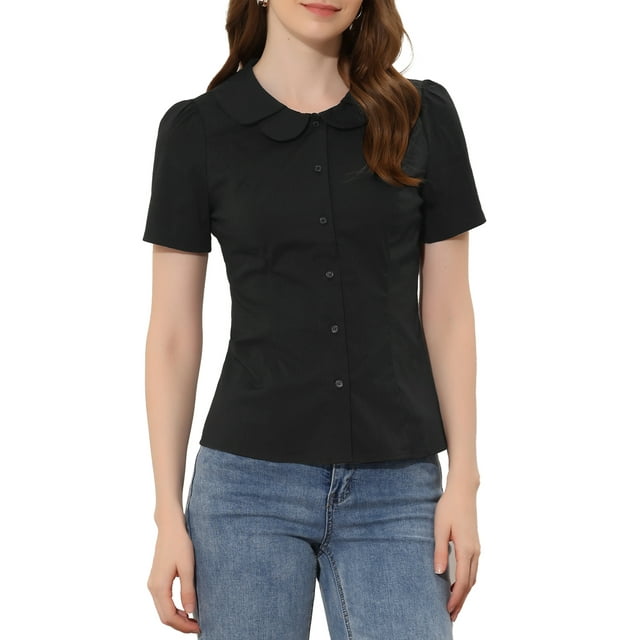 INSPIRE CHIC Chemise à Col Boutonné pour Femme Peter Pan TG Noir