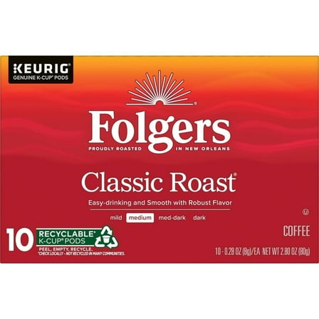 Folgers Classic Roast Coffee K-Cup Pod Multipack 10 pk / 0.28 oz - Pack of 1