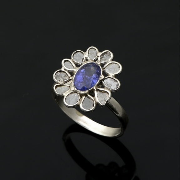 Mooneye 2.00 CTW Natural Diamond Polki Tanzanite Women's Mother's Day Gift Ring 925 Sterling Silver