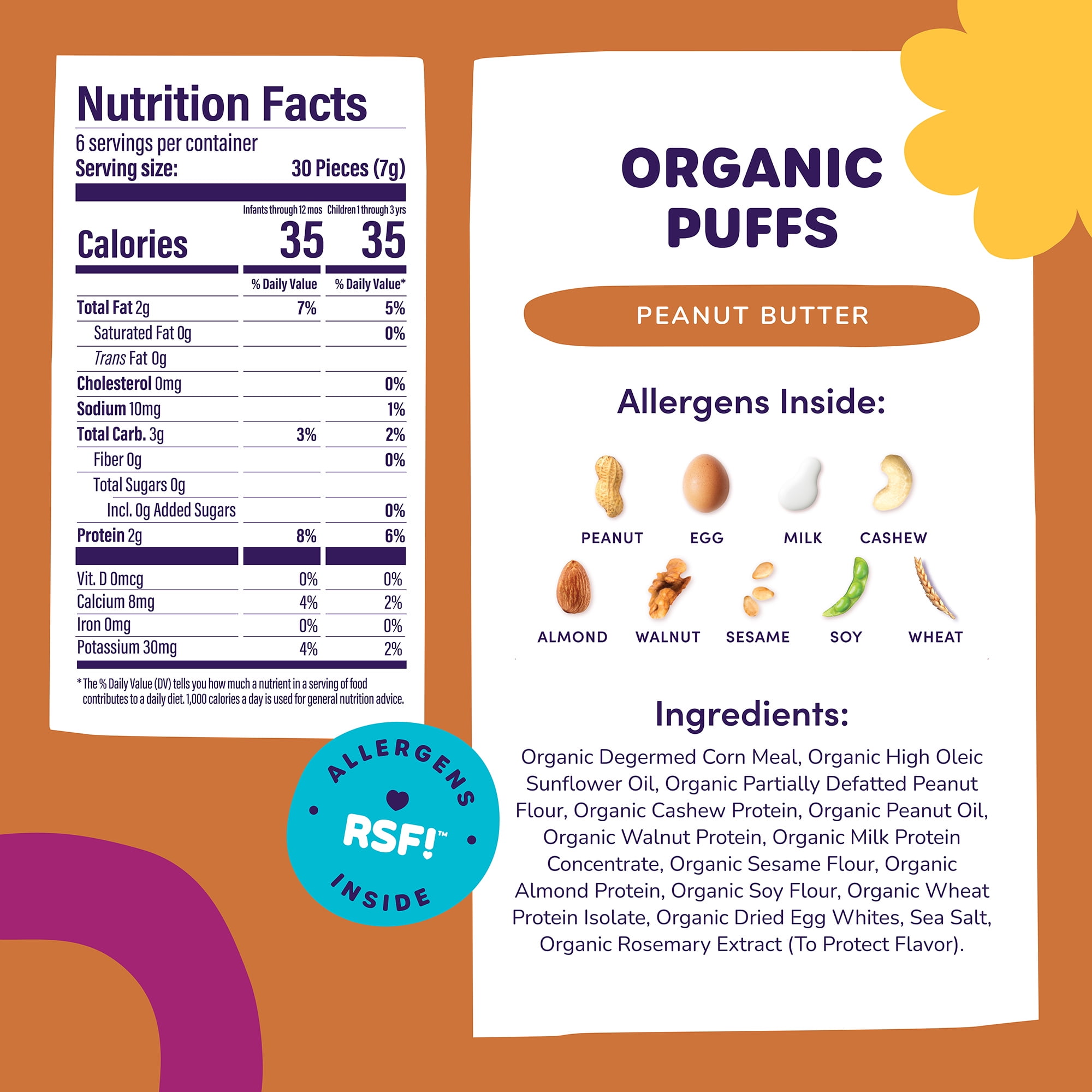 Ready, Set, Food! Organic Peanut Butter Baby Puffs with 9 Top Allergens, Baby & Toddler Food