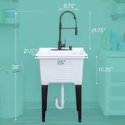 White 18 Gallon Utility Sink with Black Coil Pull-Down Faucet Luxe Edition