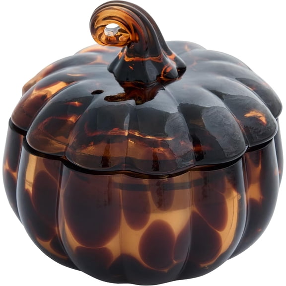 Pumpkin Jar Candle 2 Wick Dark Brown Tortoiseshell Glass 8 Oz Aromatherapy Candle for Home Holiday Seasonal Decor