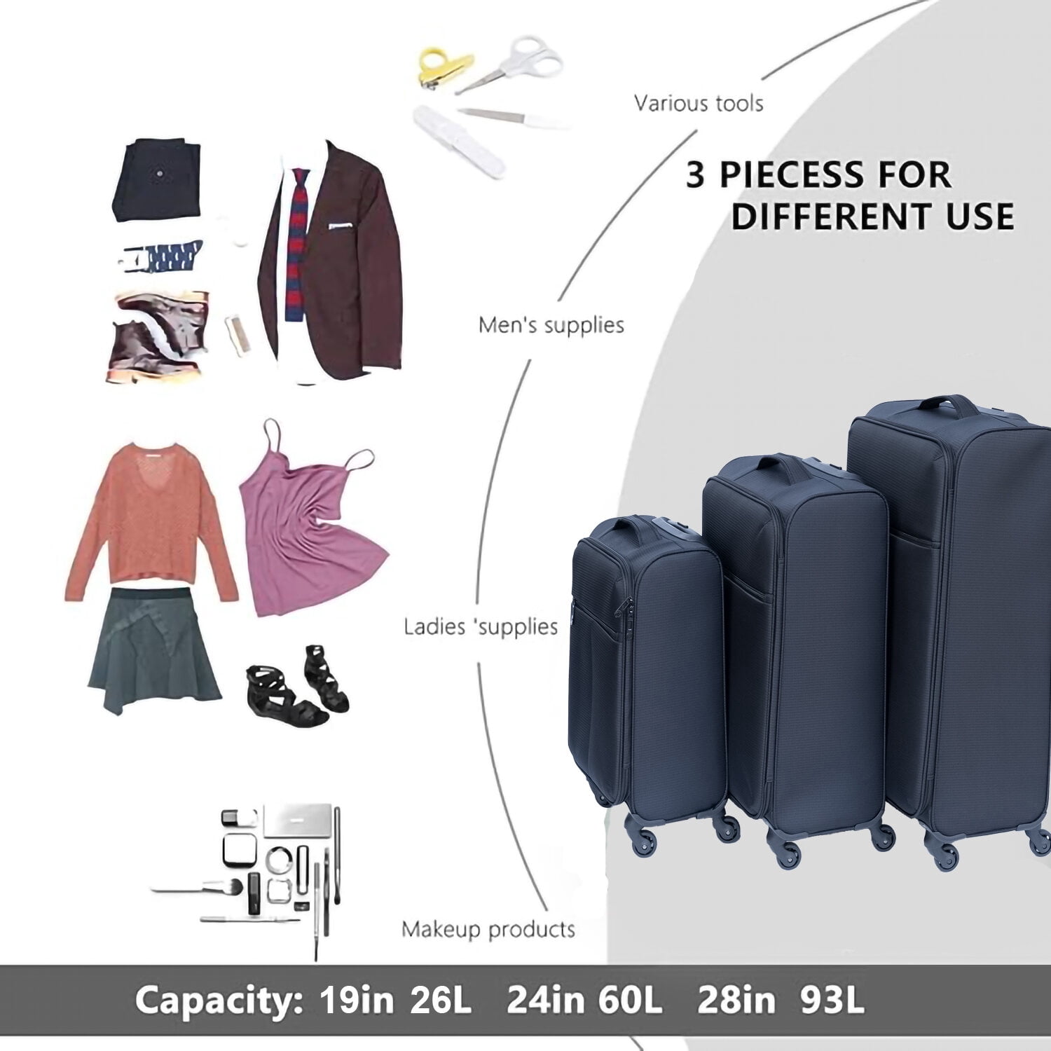 Hardside Suitcase, (20+24) Two-piece suitcase suitcase set Oxtrolley case without password lock universal wheel GRAY, Gray Hardside Luggage,Oxfabric Hardside Checked Luggage