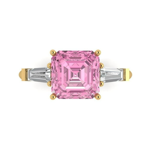 Clara Pucci 14K Yellow Gold 3ct Pink Three-Stone Ring for Women