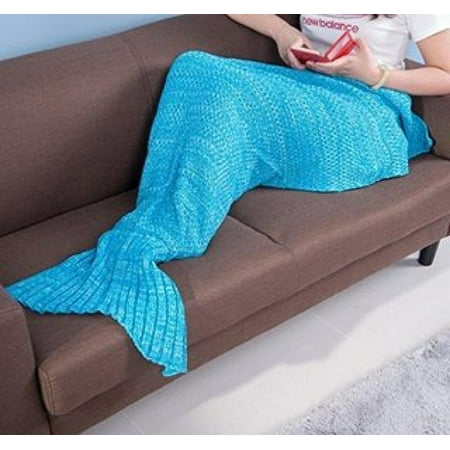 e-joy Mermaid Tail Crochet Knitting all Season Sleeping Bag Best Birthday Christmas Gift Handmade Living Room Sleeping Blanket, Light Blue for Adult 71x36 (Best Color Light For Sleep)