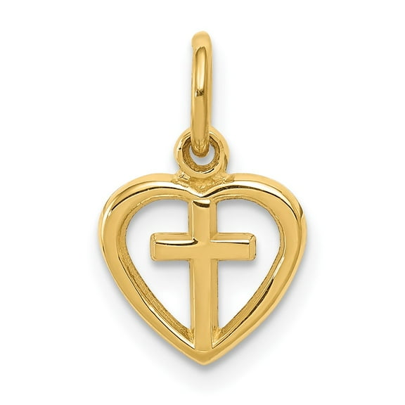 Finest Gold 10K Cross in Heart Charm