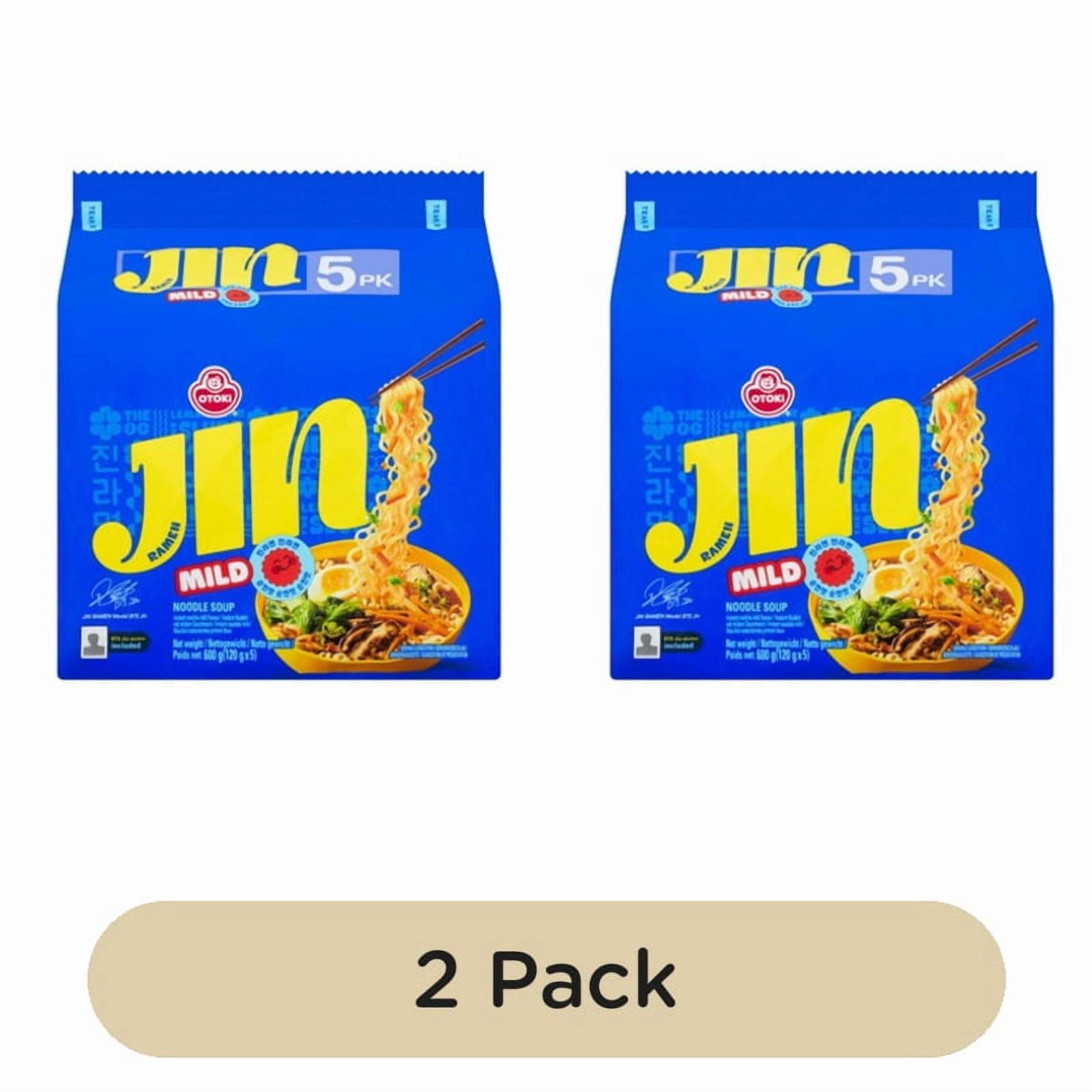 Ottogi Korean Jin Ramen Mild Instant Noodles Multipack 5 x 120g, British Import (Pack of 2)