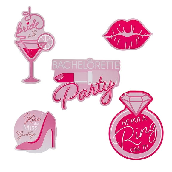 13 1/4" - 24" Pink Bachelorette Party Cardstock Cutout Decorations – 6 Piece