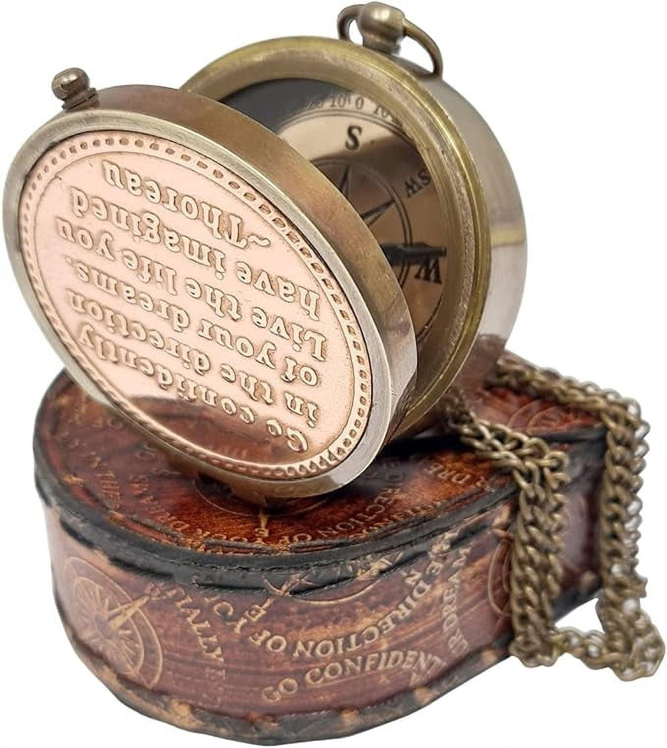 Maritime Treasures Instruments Thoreau's Go Confidently Brass Compass, Gift for Graduation, Confirmation Day, Baptism, New Year Gift, Birthday, Anniversary, Communion, Camping Gift