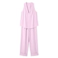 thumbnail image 6 of Ecqkame Two Piece Sets for Women Summer Casual V-Neck Tank Top and Wide Leg Pants Lightweight Vacation Solid Color Outfit Set Pink S, 6 of 6
