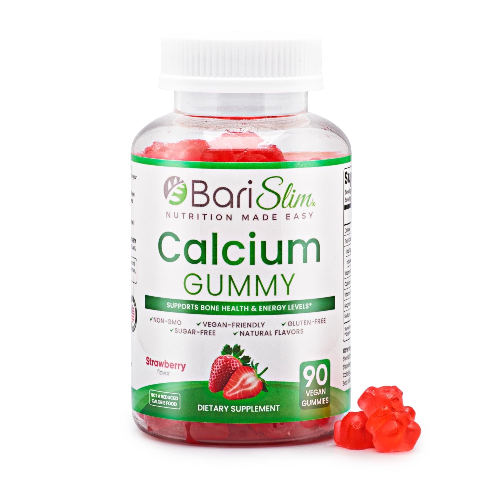 BariSlim Calcium Gummies with Vitamin D3 & Magnesium, Strawberry, 90 Count – Bone Health & Nutrient Deficiency Support, Adult Unisex