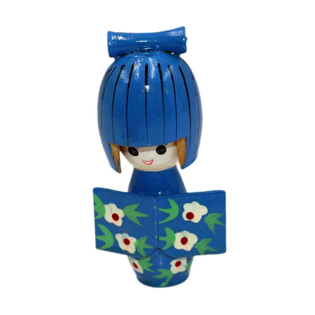 Medera de madera Kimono Doll Statue Handicraft 4.13 Muñeca geisha tradicional muñeca japonesa para entradas de mesa en casa tienda de entradas azul