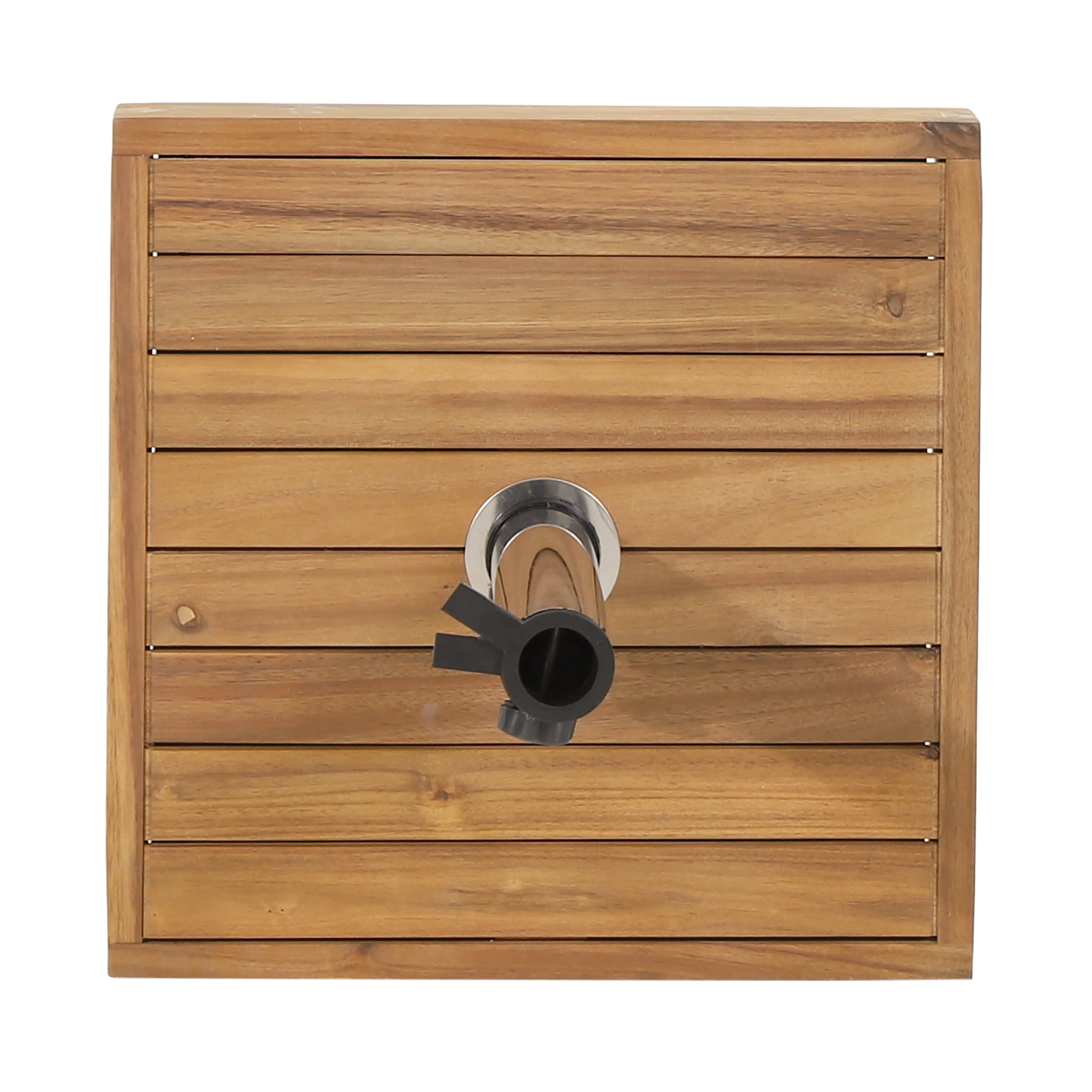 Umbrella Base with Acacia Wood Top and Concrete Fill, Square Patio Umbrella Stand and Outdoor Shade Base with Stainless Steel Tube, Teak