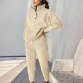 thumbnail image 1 of MKLEKYY Green Sweater Womens Solid Color Pants Pocket Long Sleeve Sweater Set Fashion Button Standing Collar Button Sweater Set Two Piece Set, 1 of 8