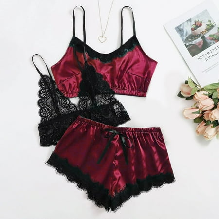 

Mrat Pajama Sets Women s Long Ruffle Sleepwear New Lace Lingerie Silk Underwear Sleepwear Underwear Pajamas Satin Lounge Pajama Crop Cami Top