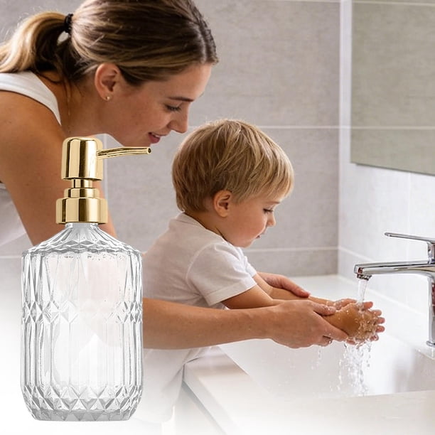 Botella de botella de jabón de vidrio tipo bomba – Champú recargable, gel de ducha. Envase, diseño antideslizante texturizado, bomba impermeable, cocina reutilizable en el baño doméstico