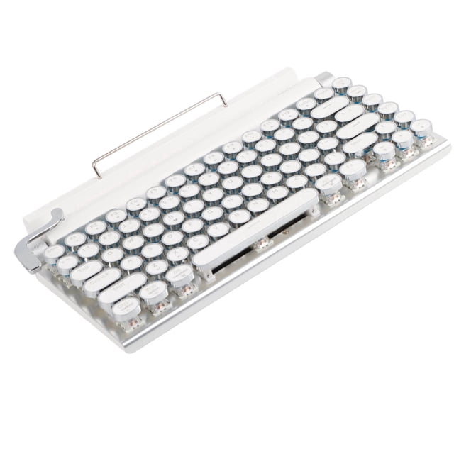 Clavier Rétro Machine à Écrire, 83 Touches Interrupteur Bleu Clavier Mécanique Machine à Écrire, Supporte 3 Appareils Style Rétro FN Clavier à Touches Rondes