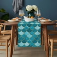 thumbnail image 2 of Green Table Runner - 70 Inch Long, Kitchen Dining Table Runner Dresser Scarves, Modern Geometric Fish Scale Abstract Moroccan Farmhouse Decor for Coffee Tables Wedding Party Banquet, 2 of 8