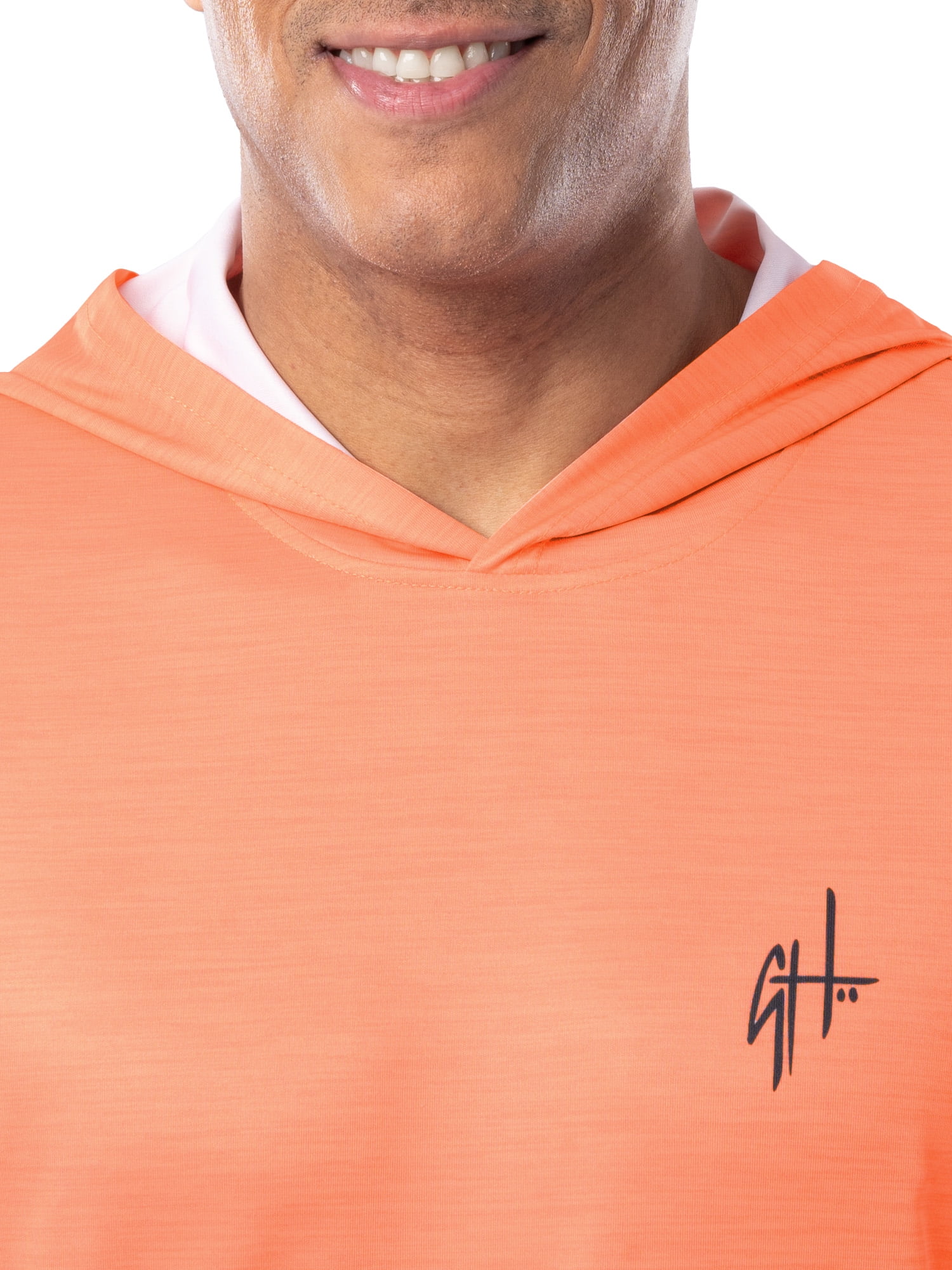 GH BY GUY HARVEY Men's Long Sleeve Performance Fishing Graphic Hoodie, Papaya Punch, 2XL
