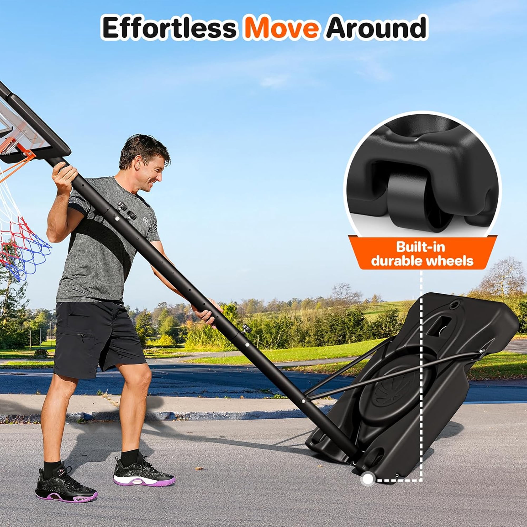 Toremore 44" Basketball Hoop Outdoor 4.43-10ft Adjustable, Portable Basketball Hoop Goal System with Shatterproof Backboard and Larger Base for Kids Youth and Adults