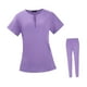 thumbnail image 3 of Uniformes de enfermería Scrub Set Tops de cuello redondo Pantalones de basculador Ropa de trabajo para hospital púrpura, 3 of 8