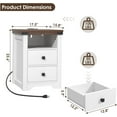 thumbnail image 3 of Nightstand with Charging Station, Farmhouse Nightstand with LED Lights, Modern Rustic Side Table with 2 Storage Drawers, Wooden End Table for Bedroom, Antique White 2pcs, 3 of 8