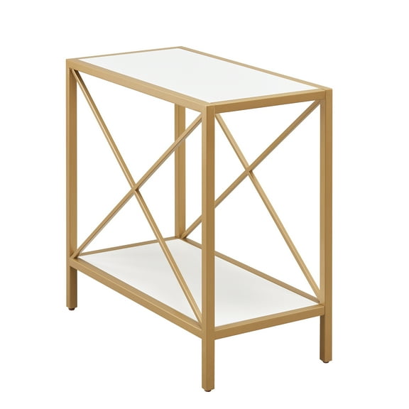 Leick Home Claudette Mixed Metal and Wood Narrow End Table with Shelf, White/Gold