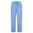 thumbnail image 4 of DPTALR George Women's Long Linen Palazzo Pants,Lightweight High Waisted Summer Pants,for Tall Ladies,Blue,Size L, 4 of 4