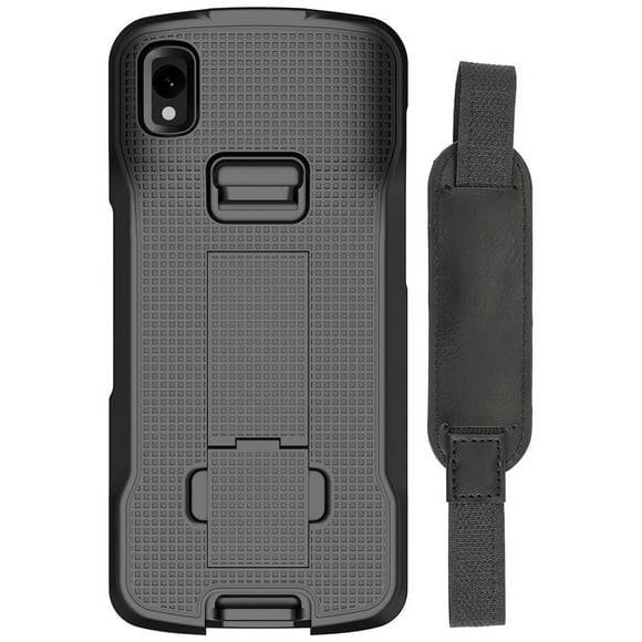 Case + Hand Strap Combo for Zebra TC22 TC27 Mobile Computer Scanner, Nakedcellphone Textured Slim Hard Shell Protector Cover with Kickstand - Black