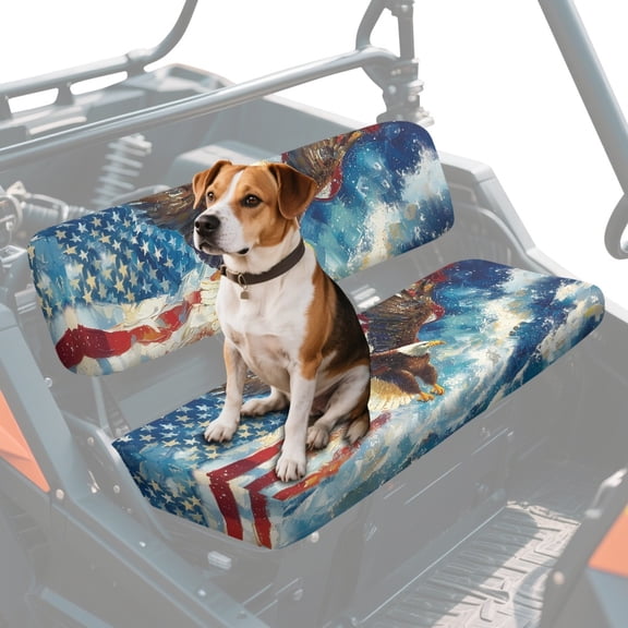 FKELYI Eagle American Flag Print UTV Seat Cover Waterproof Powersports Seats Covers Anti-Dust Mule Bench Seat Cover Compatible with Mule SX 2017-2023 Interior Decor