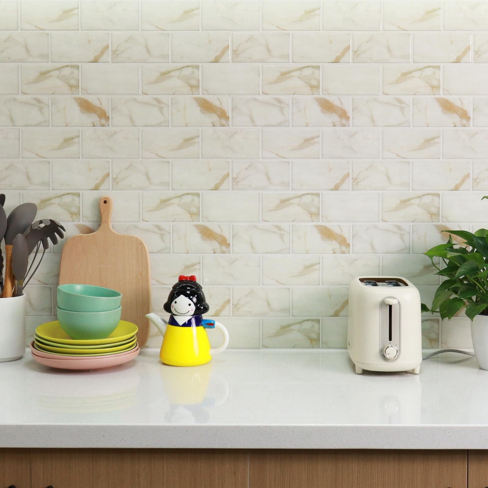 10-sheet Subway Tile Peel And Stick Backsplash  Self Adhesive Vinyl Wall Tiles On For Kitchen Bathroom(thicker Design)