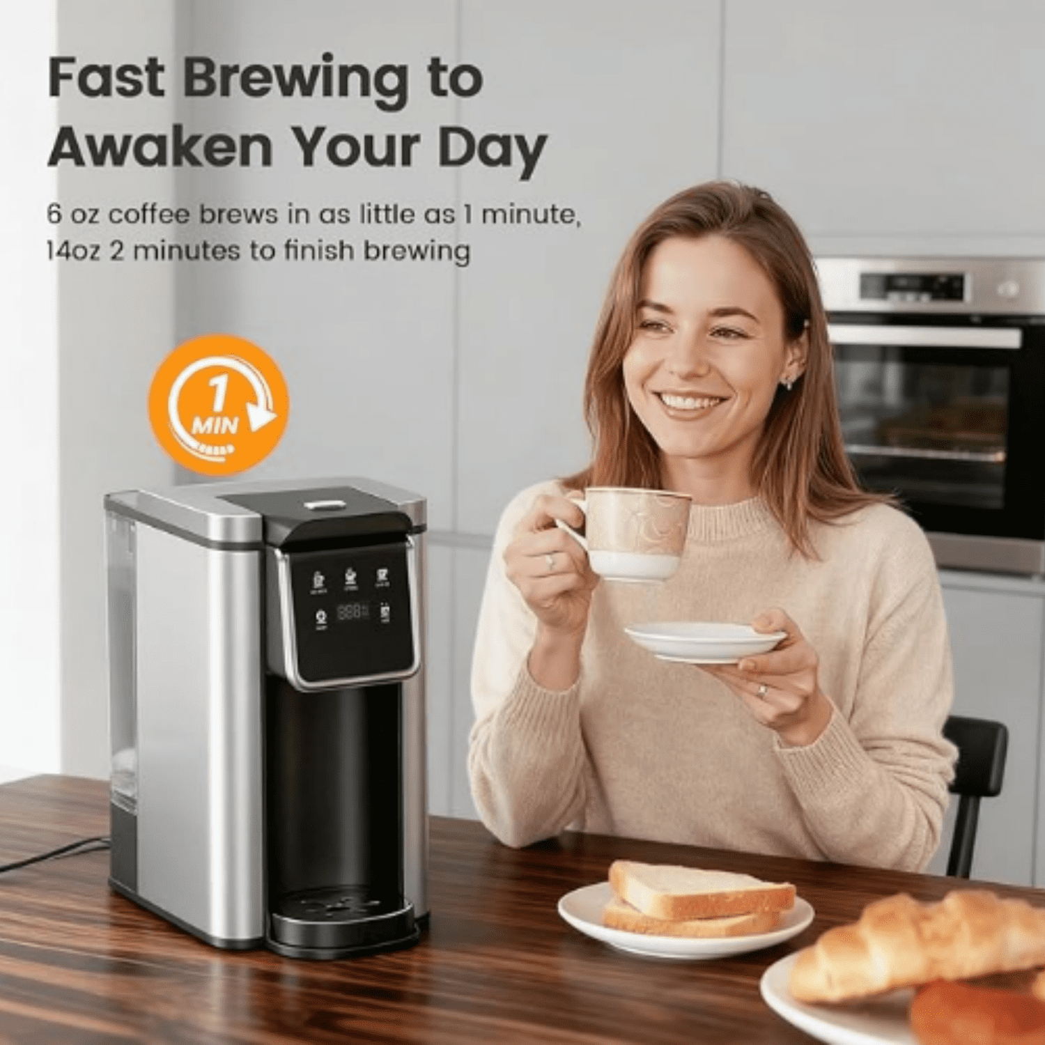Single Serve Coffee Maker for  Pod and Grounds, Hot and Iced Coffee Maker, Strong Button Feature, 6 to 14oz Brew Sizes, 50oz Removable Reservoir, Up to 6.5 Inch Cup, Stainless Steel, Black