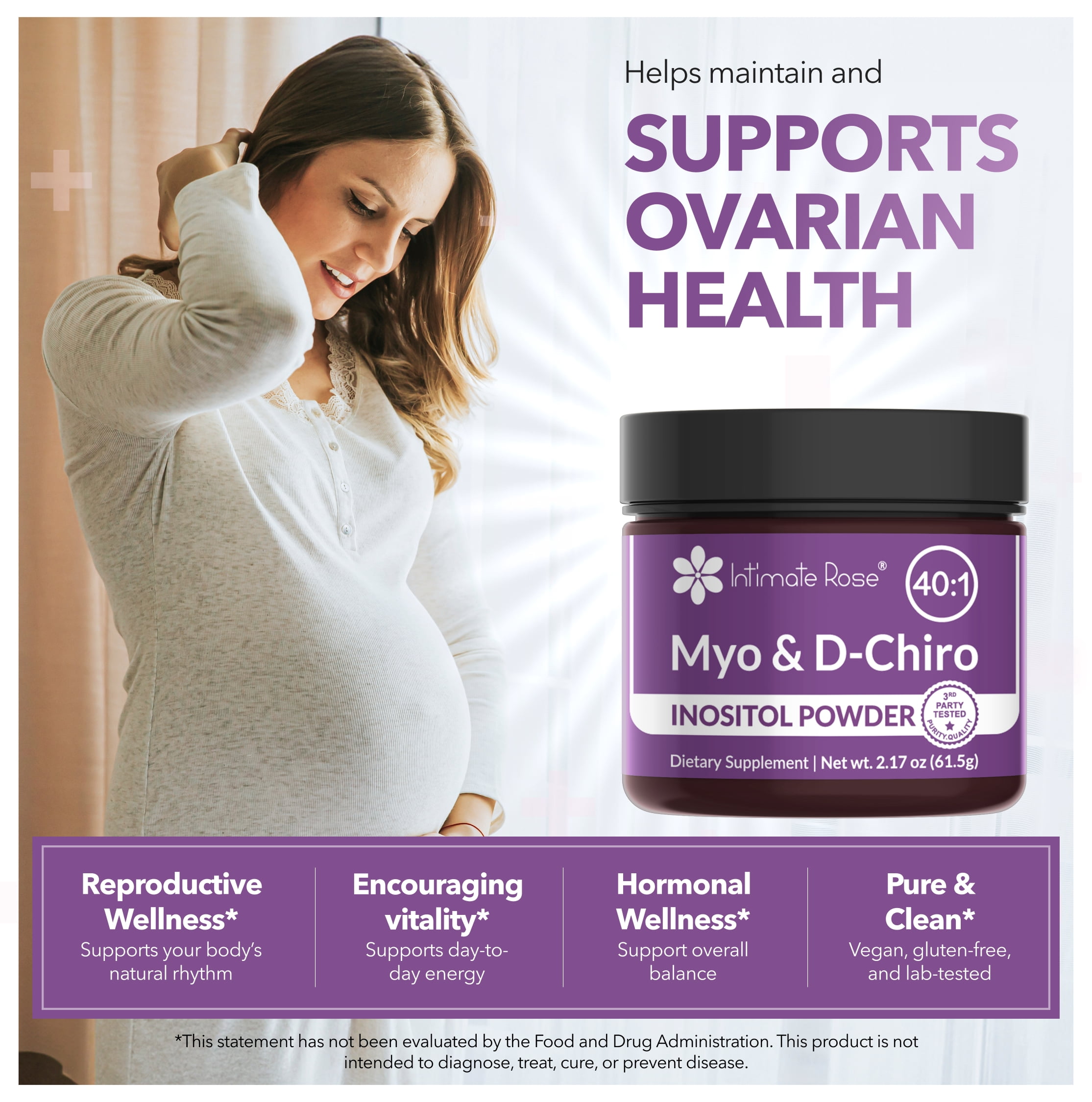 Intimate Rose Inositol Supplement for Women Powder - Myo-inositol & D-Chiro Inositol Powder - Hormonal Balance & Healthy Ovarian Function Support for Women - Ideal 40:1 Ratio - Made in USA