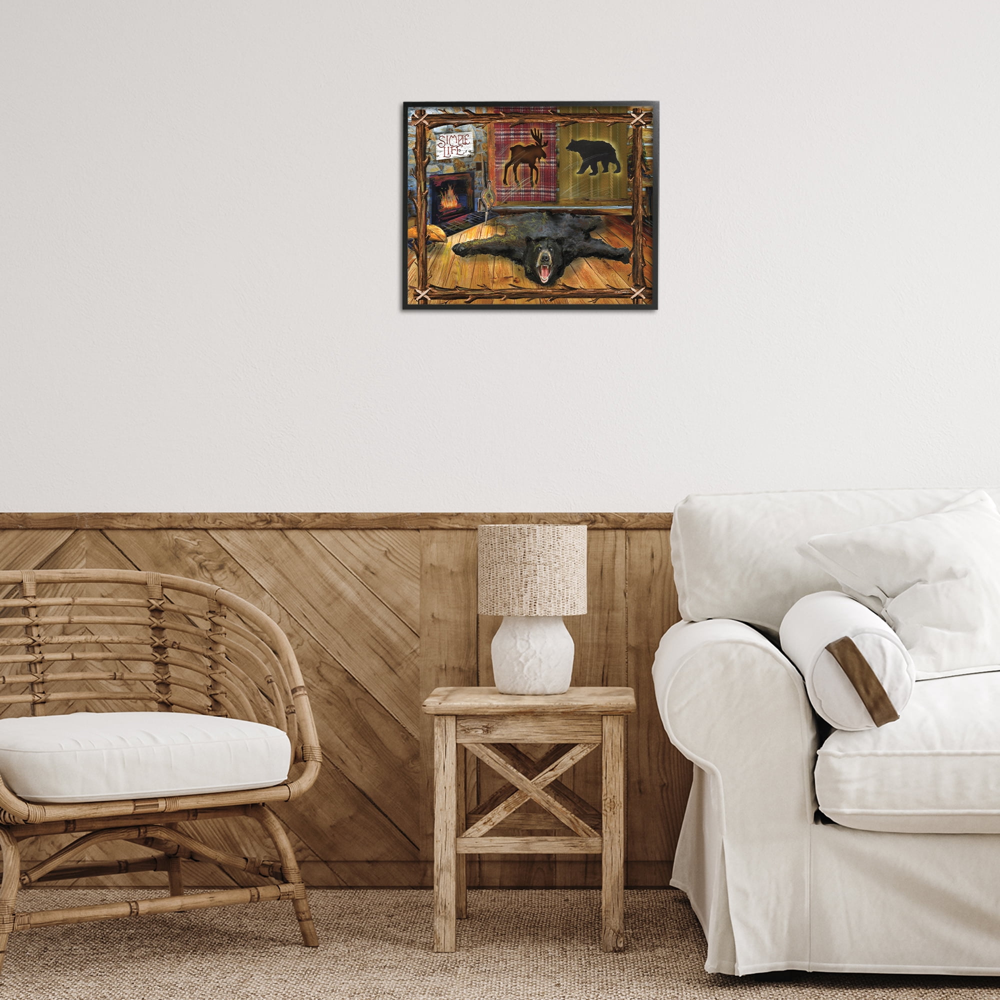 Stupell Industries Rustic Cabin Interior Animals & Insects Painting Black Framed Art Print Wall Art, 20 x 16