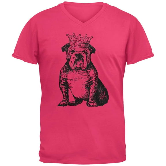 Bulldog Crown Mens V-Neck T Shirt Hot Pink MD