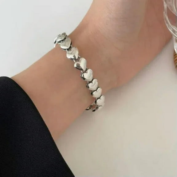 HOOUN 925 Sterling Silver Elegant Vintage Love Heart Link Bracelet Unique Party Bangle