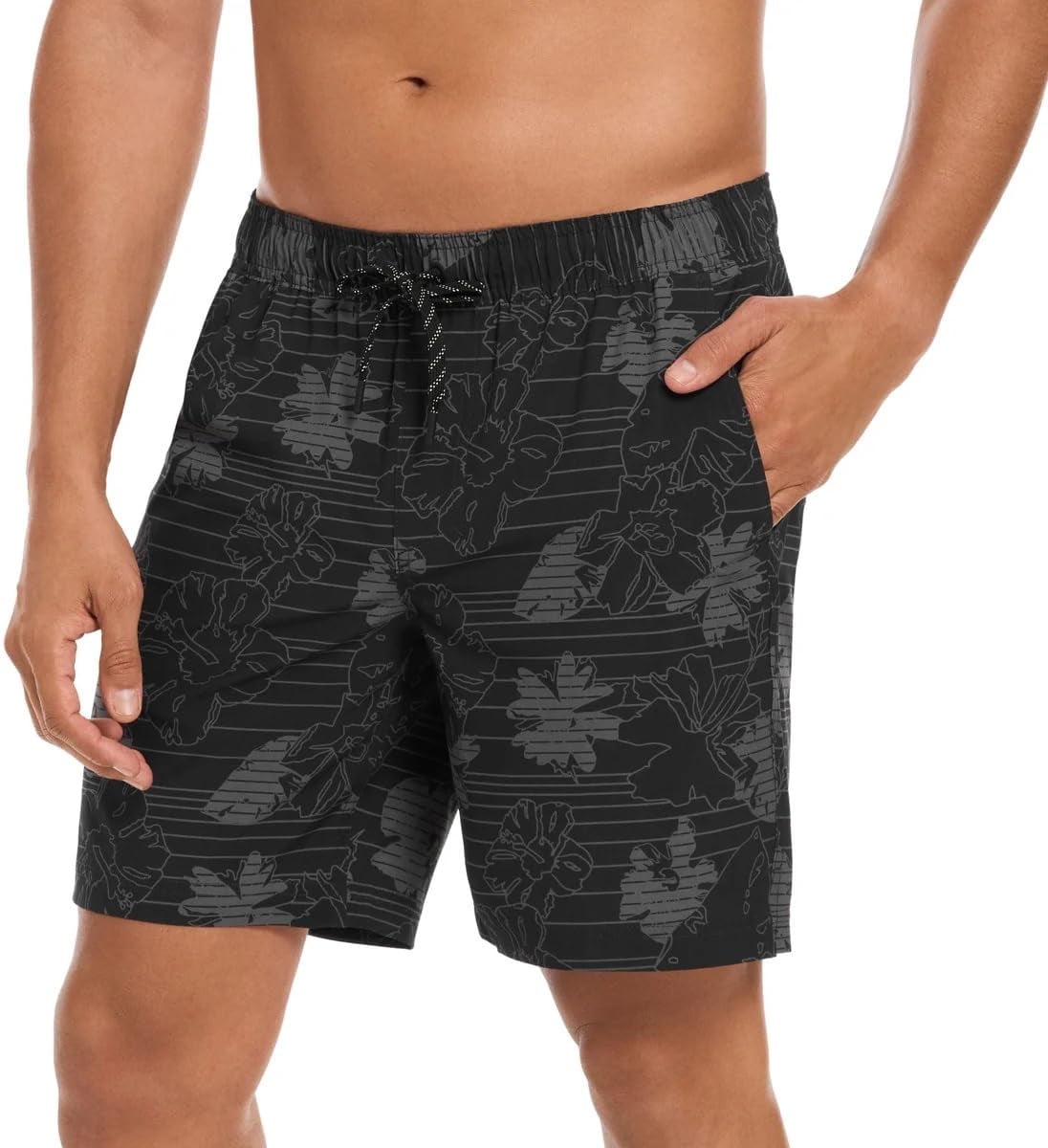 Hurley Mens Lightweight Volley Swim Short Trunk (US, Alpha, Large, Regular, Regular, Black Hibiscus)