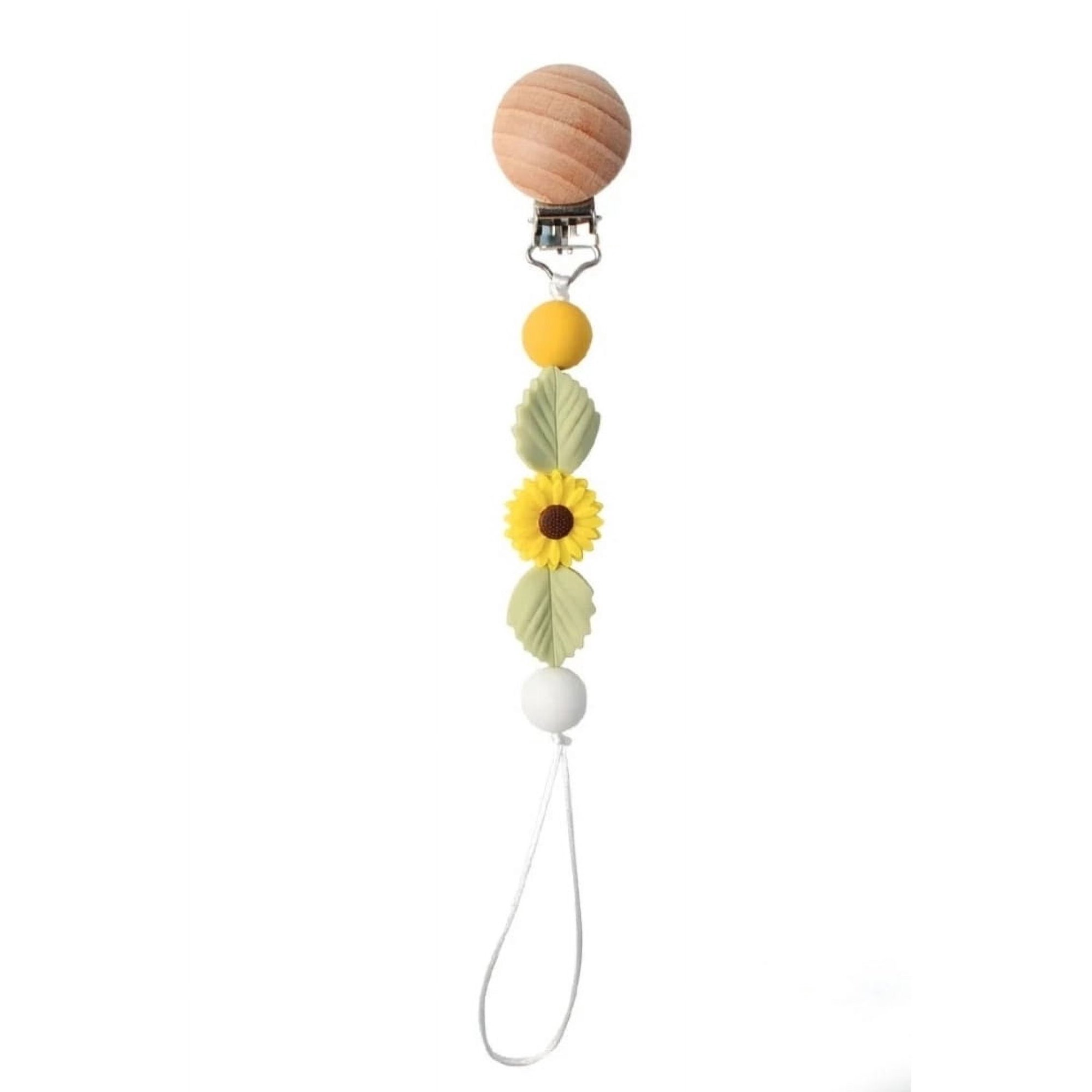 Chic Baby Pacifier Clip Silicone, Fruit Pacifier, Leaf Pacifier, Flower Pacifier, Teether holder, Pacifier clip with Teething beads, for Baby Boys and Girls, Binky Clip, Yellow Flower